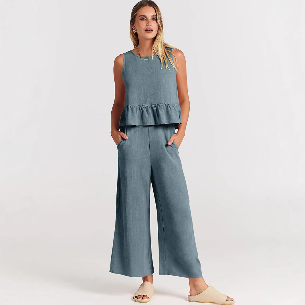 Damen luftige Sommerbluse und weite Hose Drune