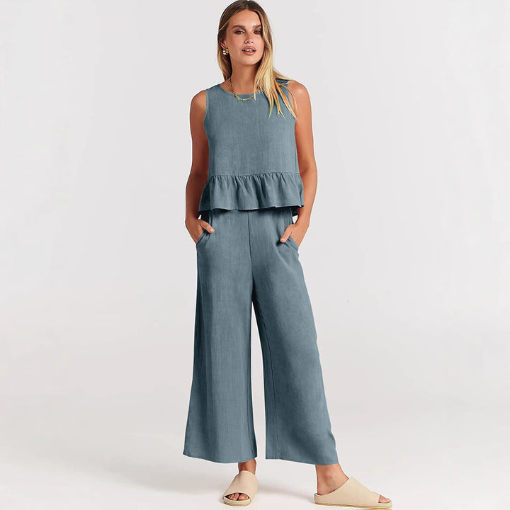 Damen luftige Sommerbluse und weite Hose Drune