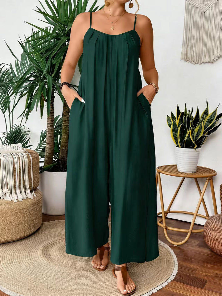Damen luftiger Jumpsuit mit schmalen Spaghettiträgern und seitlichen Taschen Drune