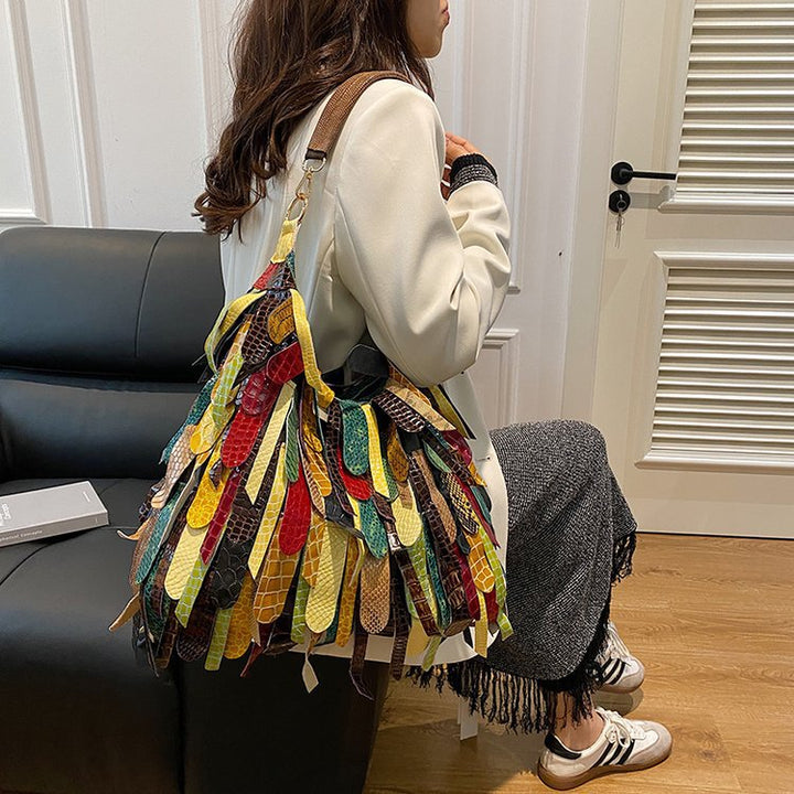 Damen Bunte Fransen Hobo Tasche Drune
