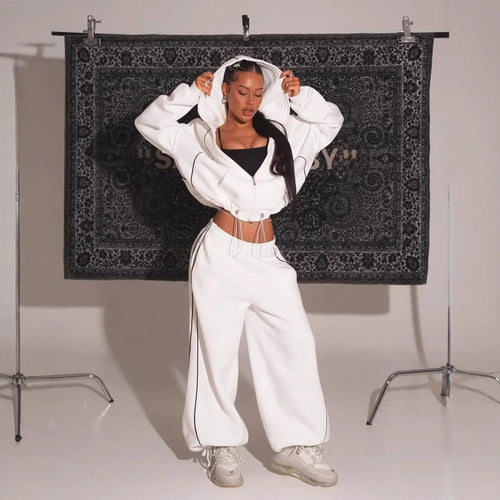Damen Sportliches Oversized-Set mit Kapuzenjacke und weitem Hosenbein Drune