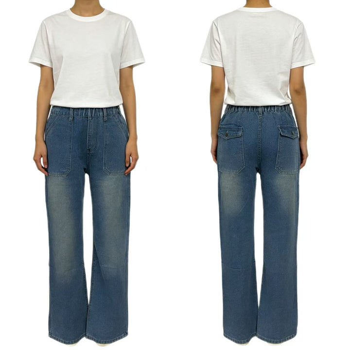Damen nan hochgeschnittene Relaxed-Jeans mit geradem Bein und aufgesetzten Fronttaschen Drune