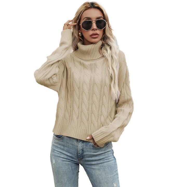 Damen Grobstrickpullover mit hohem Kragen und Zopfmuster Drune