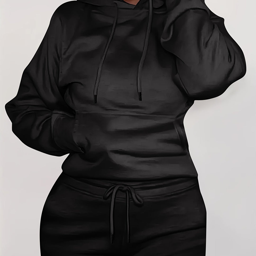 Damen nan figurbetontes Hoodie-und Taillenrock-Set mit Kängurutasche und Tunnelzug Drune