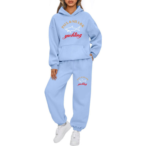 Damen nan oversized Hoodie und Jogginghose Set mit Kapuze Kängurutasche und gerippten Bündchen Drune