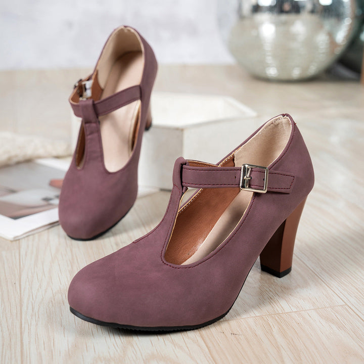 Damen T-strap Pumps mit eleganter Absatzhöhe und verstellbarem Riemen Drune