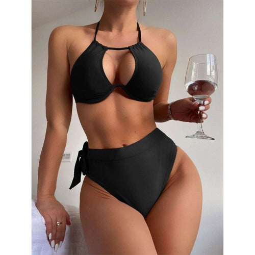 Damen Triangel-Bikini mit hohem Bund und modischem Knopfverschluss Drune