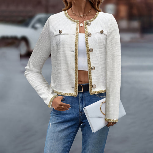 Damen elegante Jacke mit strukturiertem Stoff und modischen Knopfdetails Drune