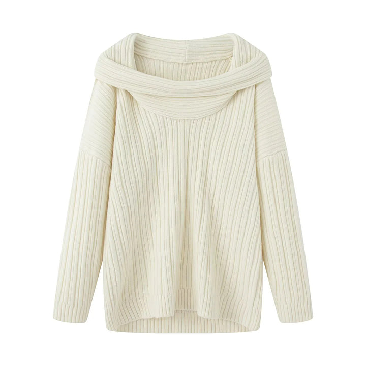 Damen lässiger Strickpullover mit weitem Rollkragen und Rippenstruktur Drune