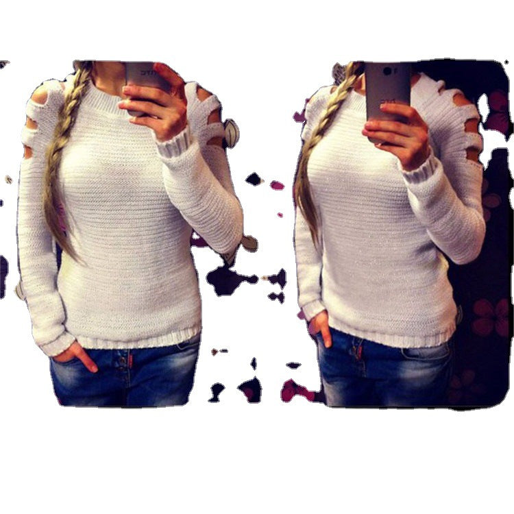 Damen Strickpullover mit offenem Schulterdesign und glitzernden Akzenten Drune