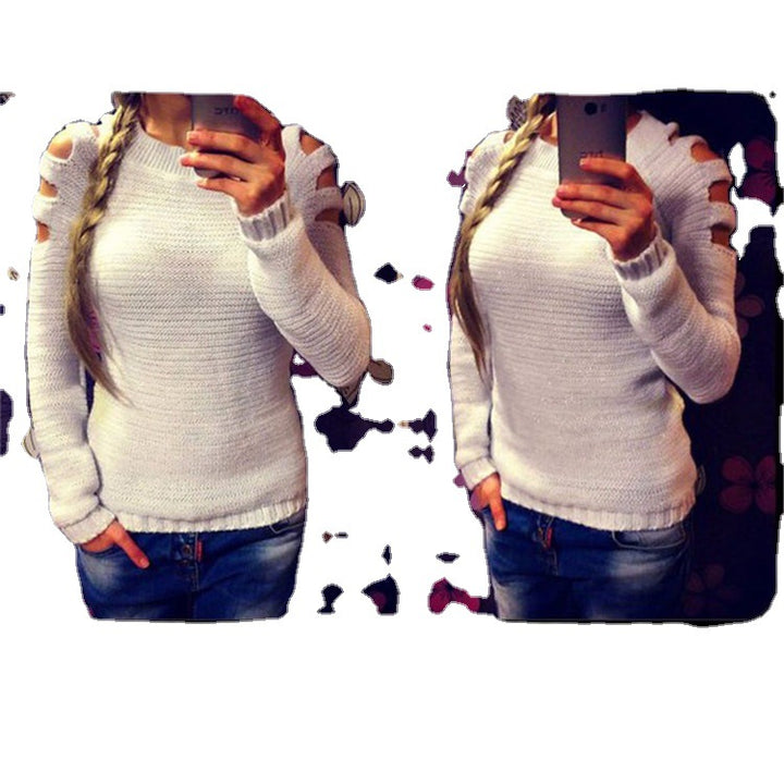 Damen Strickpullover mit offenem Schulterdesign und glitzernden Akzenten Drune