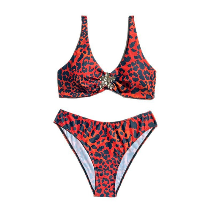 Damen Leopardenmuster Bikini-Set mit Raffungen und schickem Ringdetail Drune