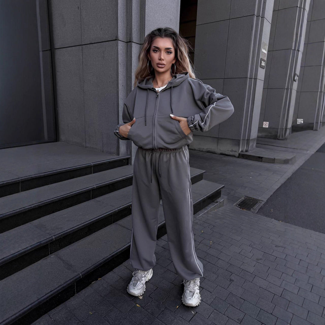 Damen sportliches Freizeit-Set mit hohem Kragen und elastischem Bund Drune