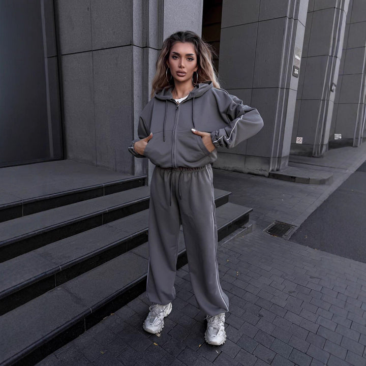 Damen sportliches Freizeit-Set mit hohem Kragen und elastischem Bund Drune
