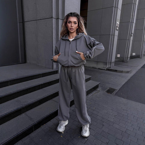 Damen sportliches Freizeit-Set mit hohem Kragen und elastischem Bund Drune