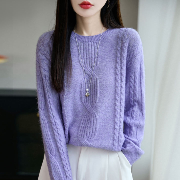 Damen Strickpullover mit einzigartigem Zopfmuster und Rundhalsausschnitt Drune