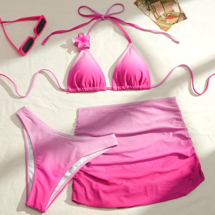 Damen Triangel-Bikini Set mit floralem Detail und Wickelrock Drune