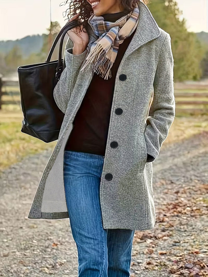Damen elegante Wollmantel mit modernem Kragen und praktischen Taschen Drune