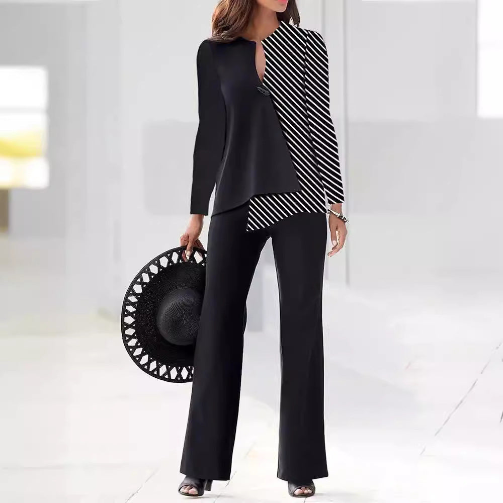 Damen Elegantes und modernes Hosenanzug-Set mit asymmetrischem Design Drune