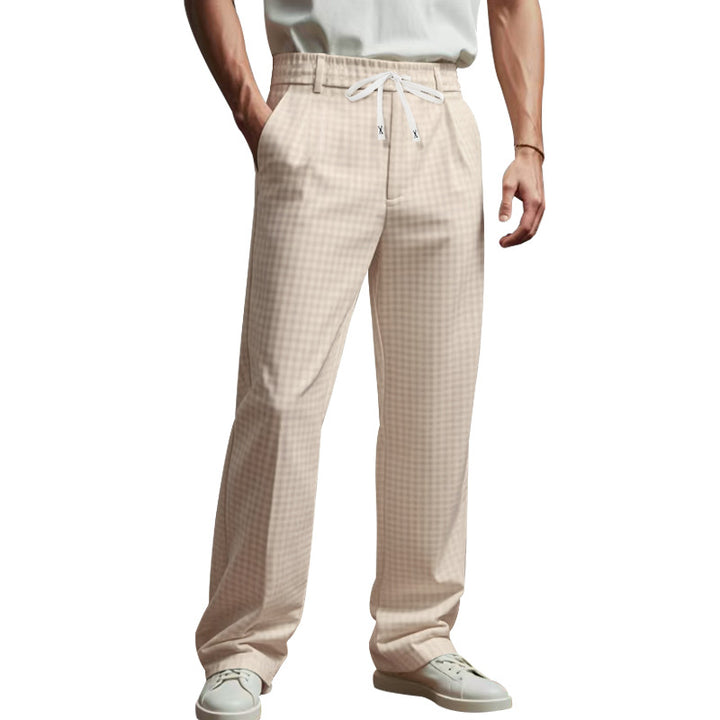 Herren entspannte Freizeithose mit verstellbarem Kordelzug und modernen Karodetails Drune