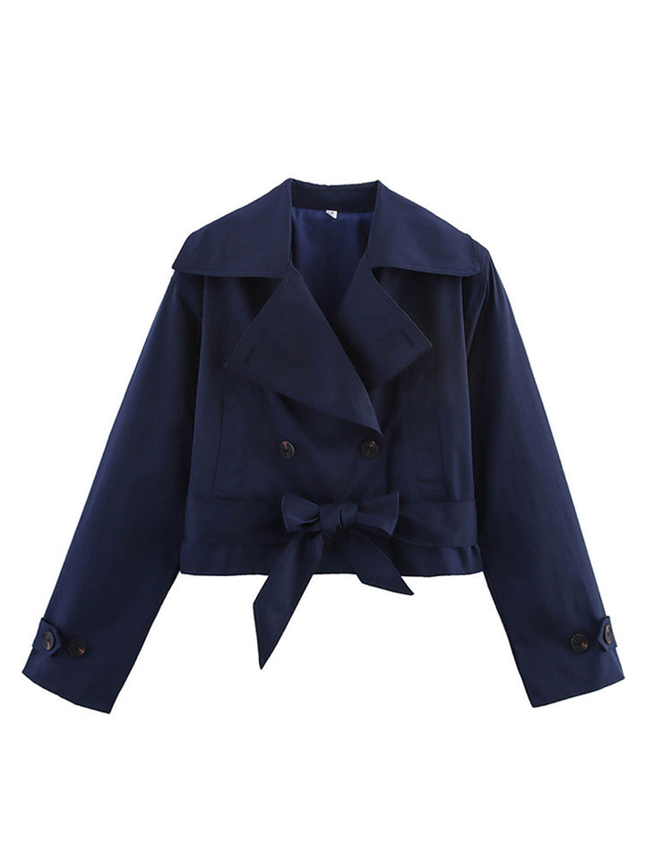 Damen Cropped Trenchcoat mit breitem Revers und Taillengürtel Drune
