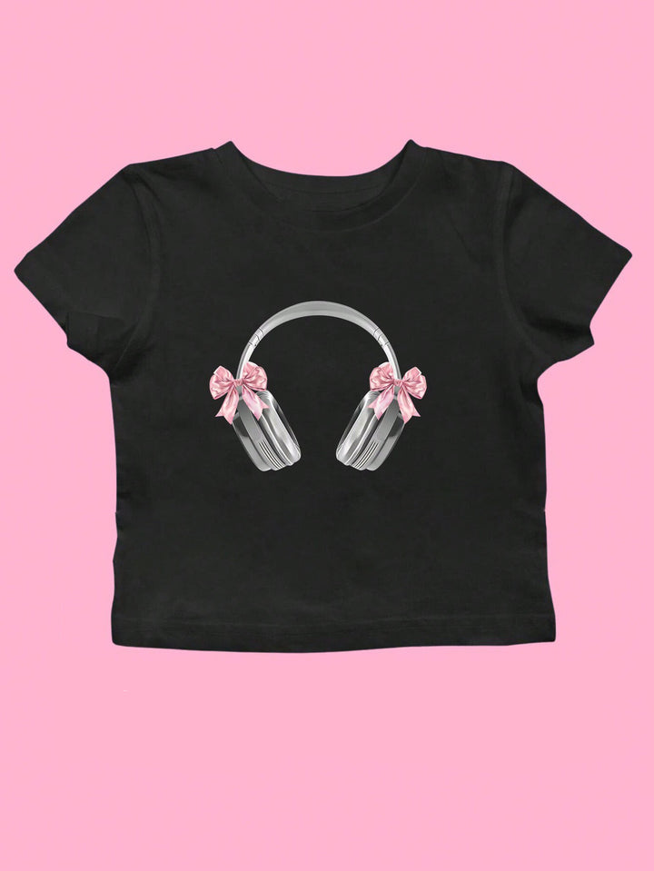 Damen Crop-T-Shirt mit künstlerischem Statementdruck Drune