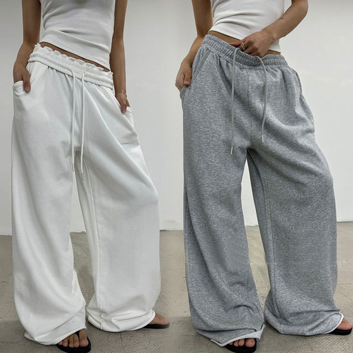 Damen nan weite High-Waist Loungehose mit gerafftem Bund und Kordelzug Drune