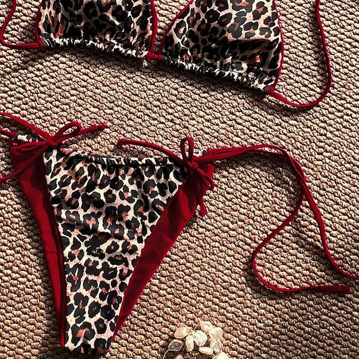 Damen Triangel-Bikini mit animalischem Druck und verstellbaren Bindebändern Drune