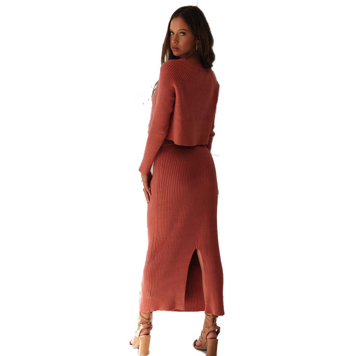 Damen elegantes Strick-Set mit cropped Pullover und Maxi-Rock Drune