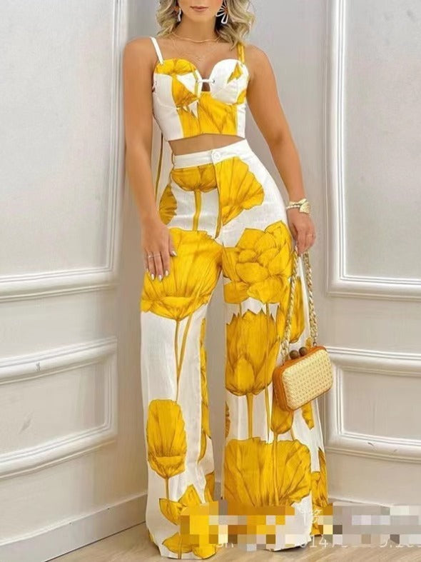 Damen Zweiteiliges Set mit floralem Design und schickem Bustier Drune