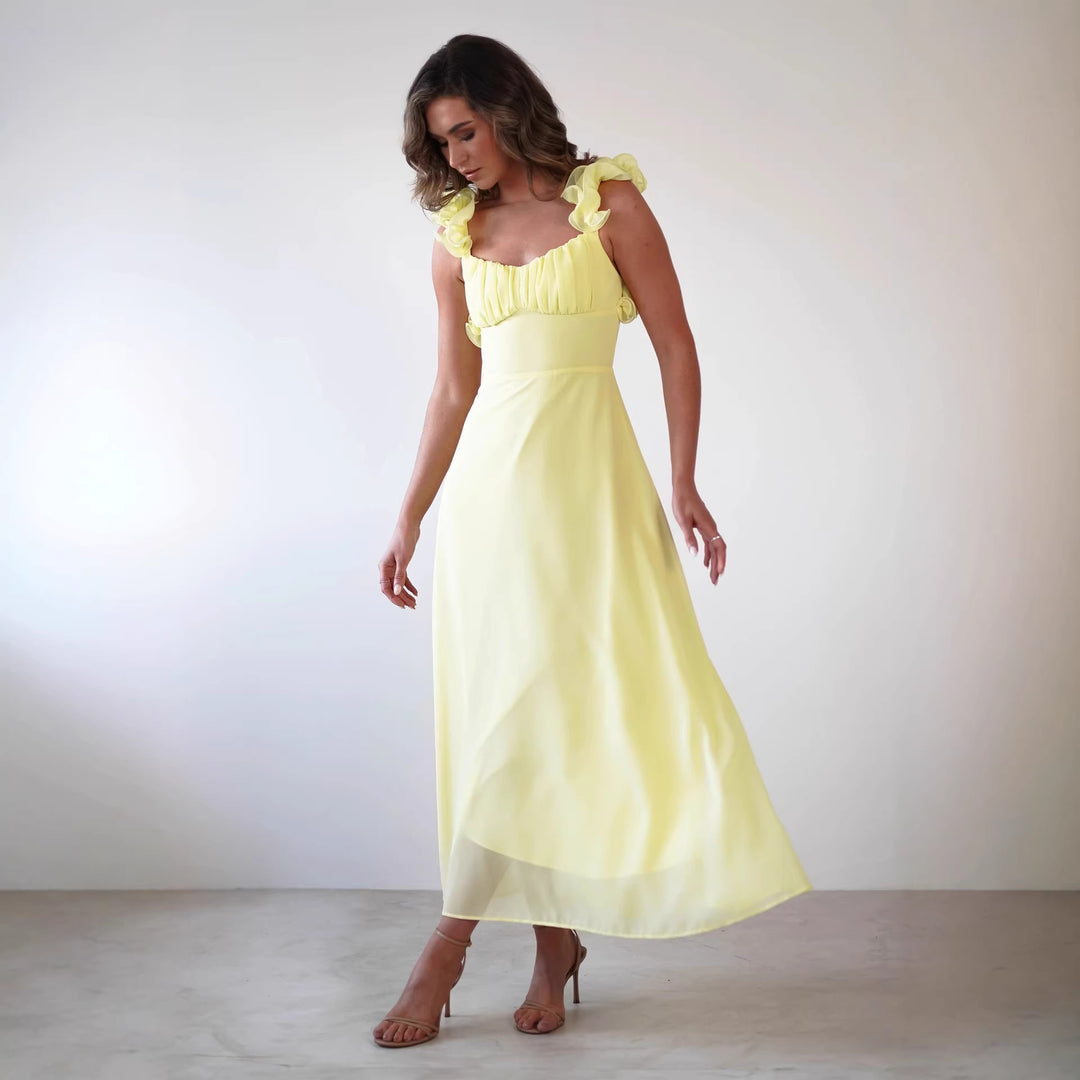 Damen Maxikleid mit verspielten Rüschendetails und elastischem Oberteil Drune