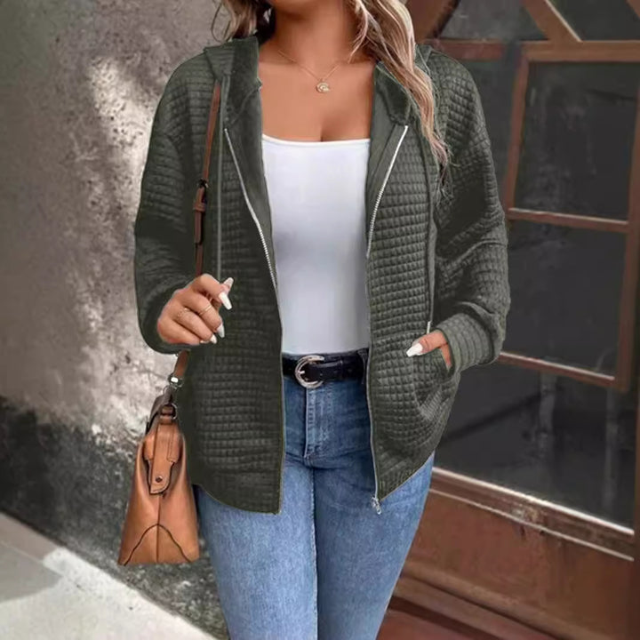 Damen lockere Kapuzenjacke mit strukturierter Waffeloberfläche und praktischen Taschen Drune
