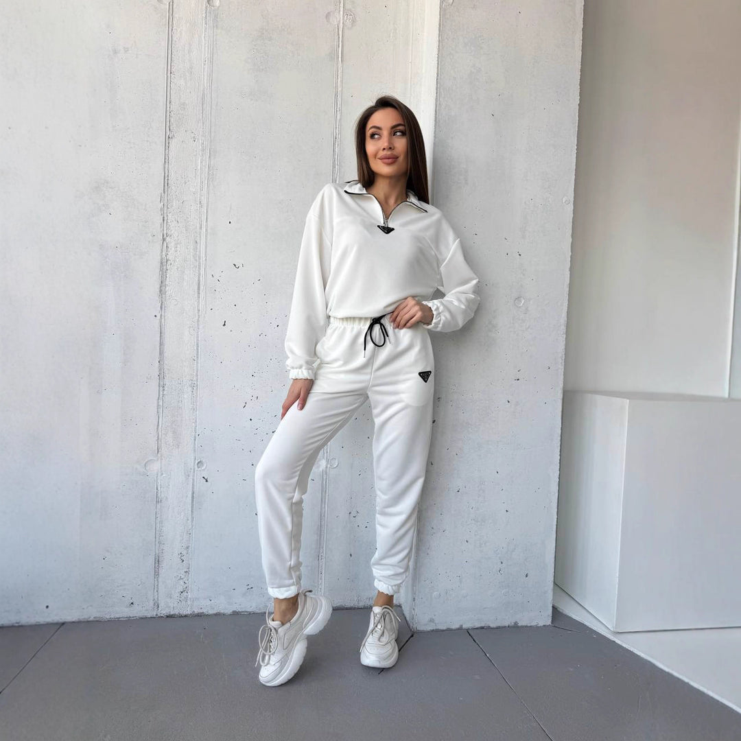 Damen sportliches Freizeit-Set mit hohem Kragen und elastischen Bündchen Drune