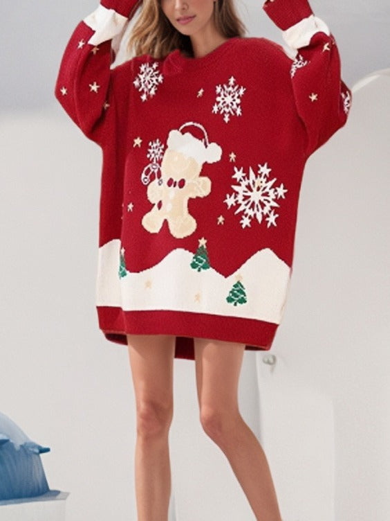 Damen Weihnachtspullover mit festlichem Print und oversized Schnitt Drune