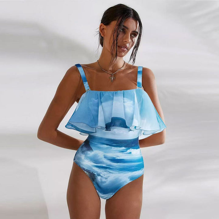 Damen Maxikleid mit Volant und maritimem Design Drune