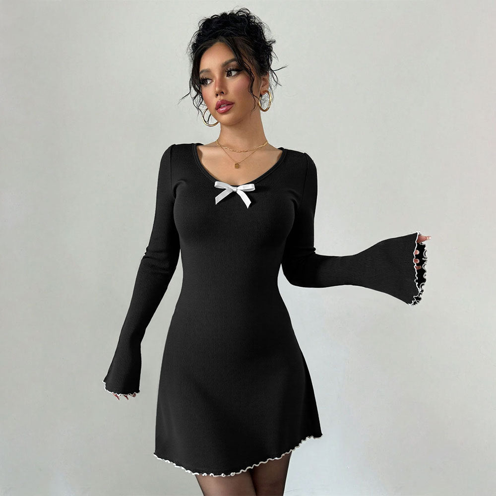 Damen Minikleid mit dekorativen Rüschendetails und charmantem Schleifendekor Drune