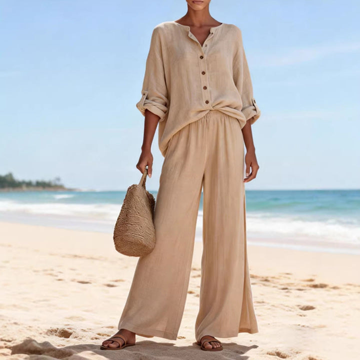 Damen Luftige Leinenbluse und weite Hose Drune