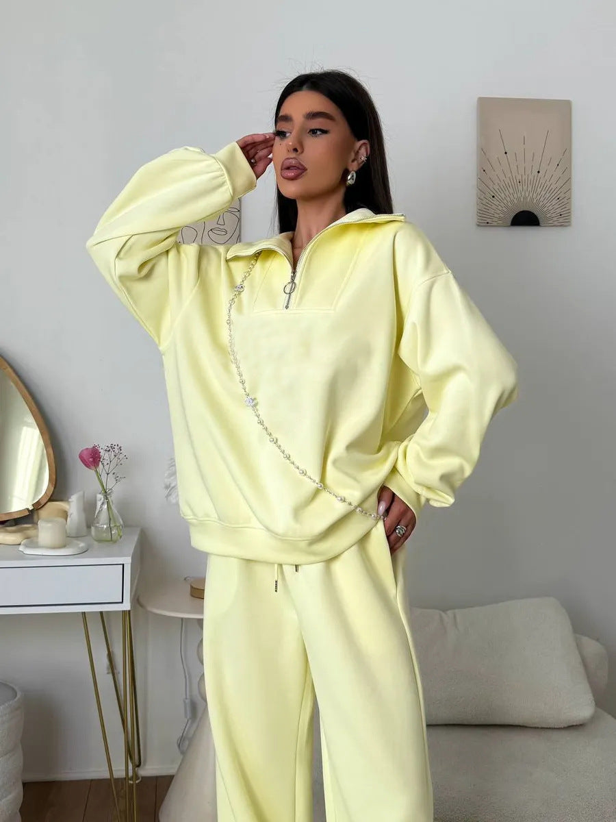 Damen eleganter Fleece-Sportanzug mit hochgeschlossenem Kragen und praktischem Reißverschluss Drune