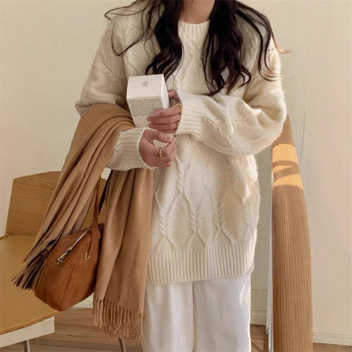 Damen Strickpullover mit Zopfdesign und lässigem Schnitt Drune