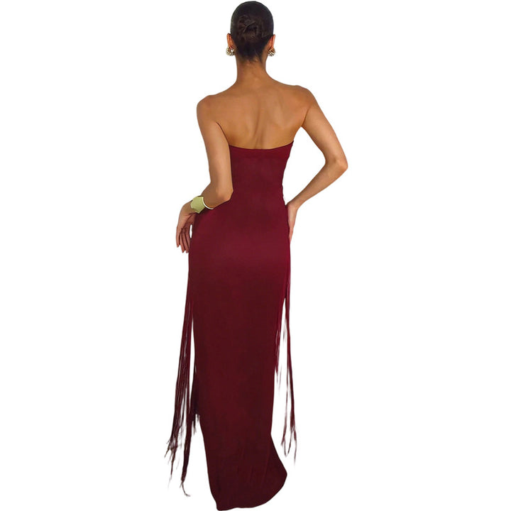 Damen Elegantes Maxi-Kleid mit Fransen und tiefem Ausschnitt Drune