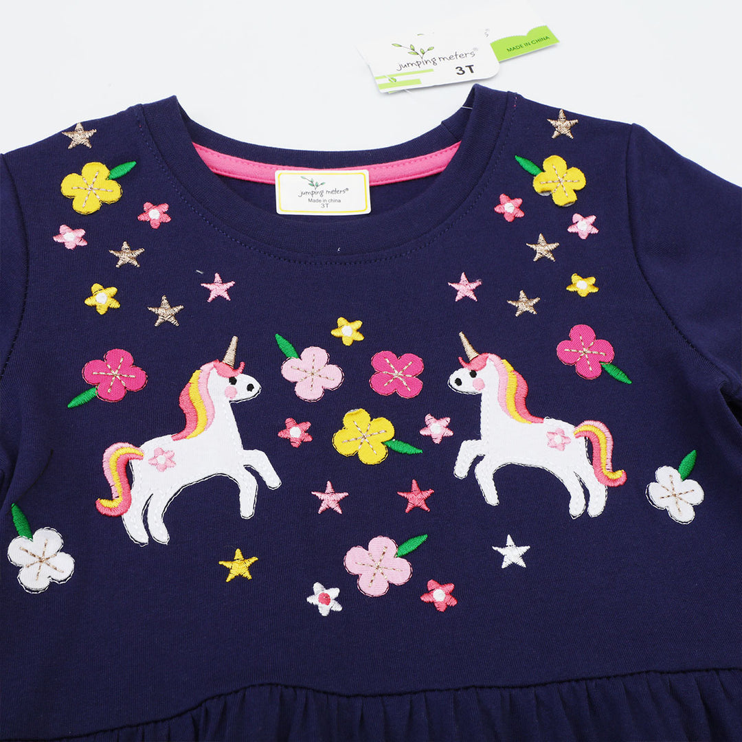 Mädchen Baumwollkleid mit zauberhaften Einhorn- und Blumendesigns Drune