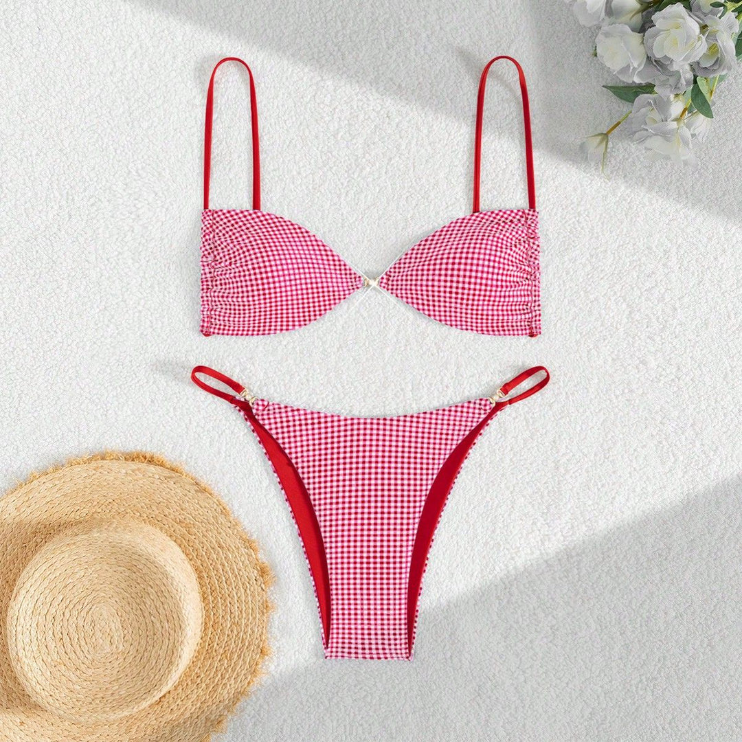 Damen Leopardenmuster Bikini-Set mit verstellbaren Trägern Drune