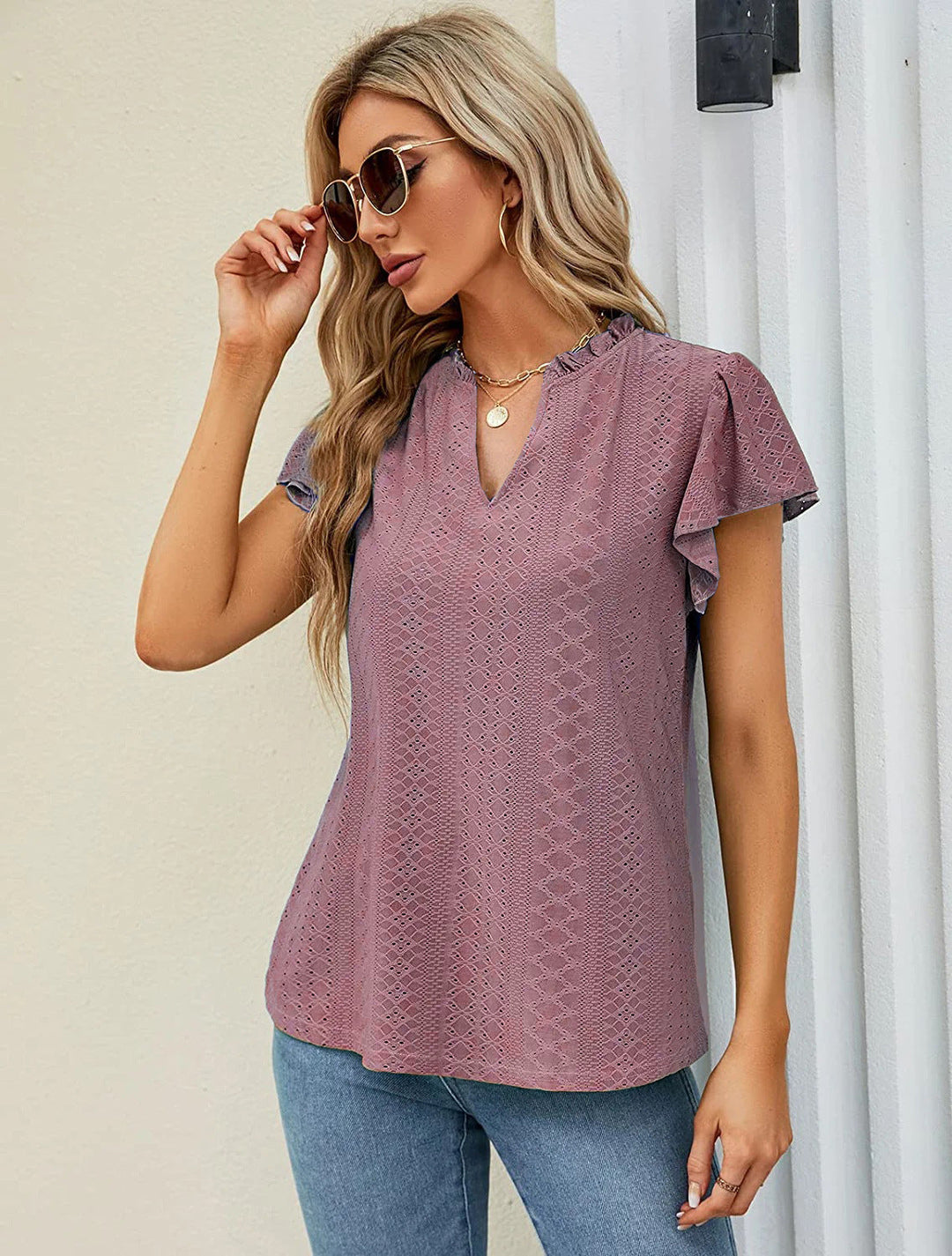 Damen luftige Bluse mit Spitzendetail Drune