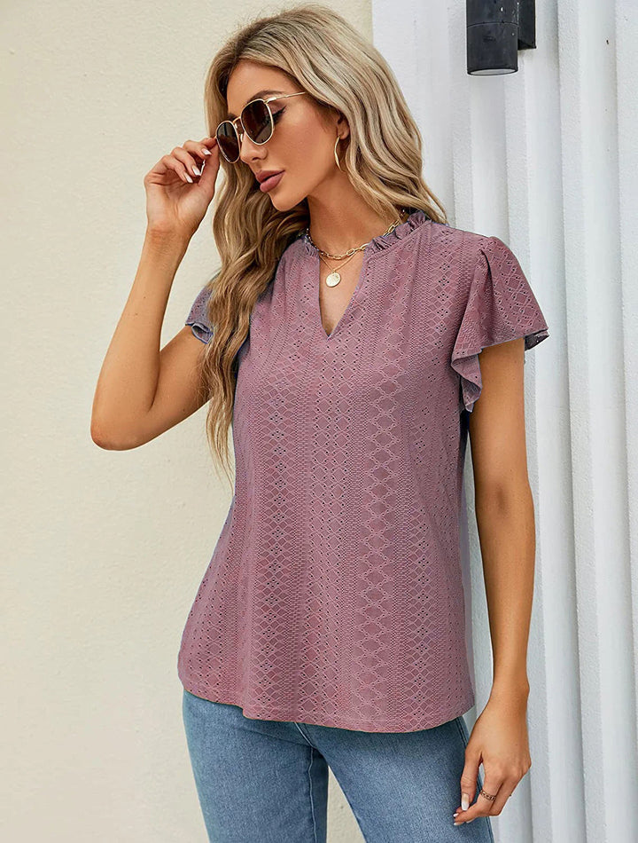 Damen luftige Bluse mit Spitzendetail Drune