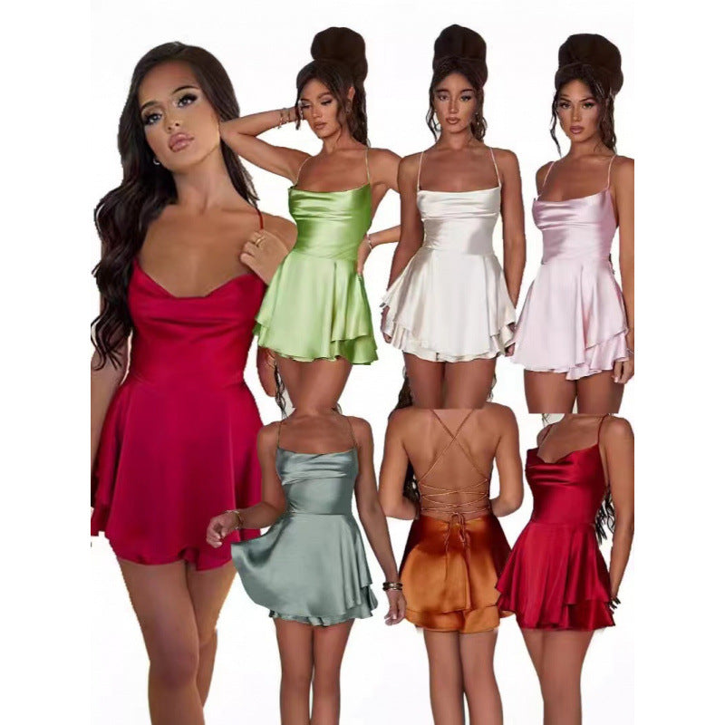 Damen-Minikleid mit sexy Schnitt, fließendem Rock, Drune