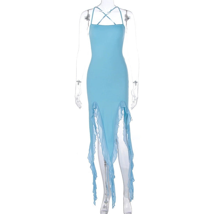Damen Figurumspielendes Maxikleid mit asymmetrischem Saum und Rüschendetails Drune