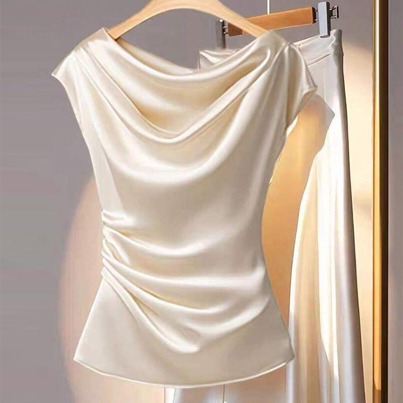 Damen Satin Oberteil mit charakteristischem Wasserfallausschnitt Drune