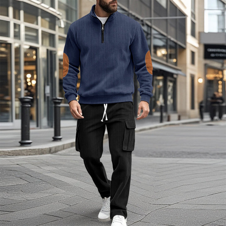 Herren modisches Sweatshirt und Cargo-Hose Set mit hohem Kragen und praktischen Taschen Drune