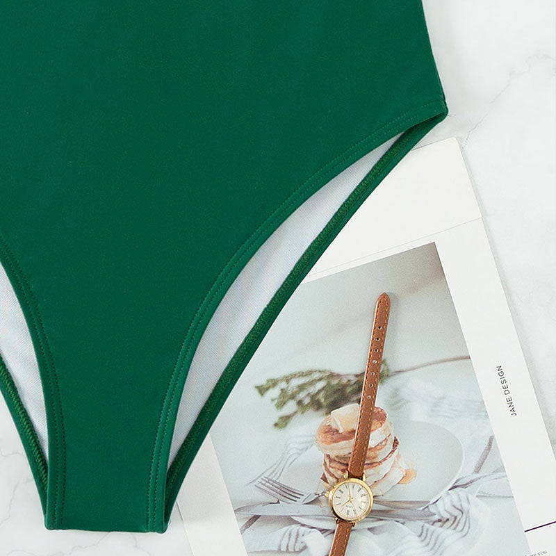 Damen Einteiler Badeanzug mit verstellbaren Spaghettiträgern und tiefem Rückenausschnitt Drune