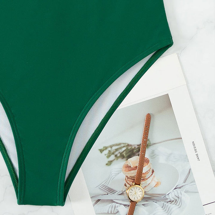 Damen Einteiler Badeanzug mit verstellbaren Spaghettiträgern und tiefem Rückenausschnitt Drune